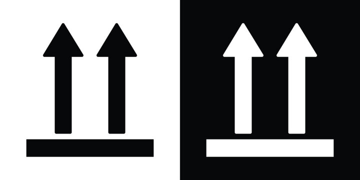 Standard this side up shipping mark with two upward arrows and a base line. Universal logistics icon for correct box orientation, essential for package delivery and warehouse storage safety.