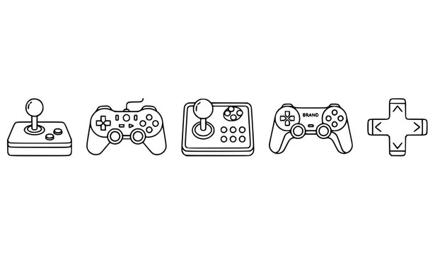 Joystick and Game Controller Outline Icons &ndash; Editable Stroke Vector Set