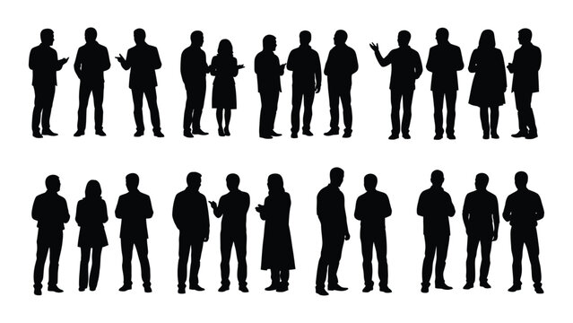 A group of people standing in two rows isolated on white background, Vector