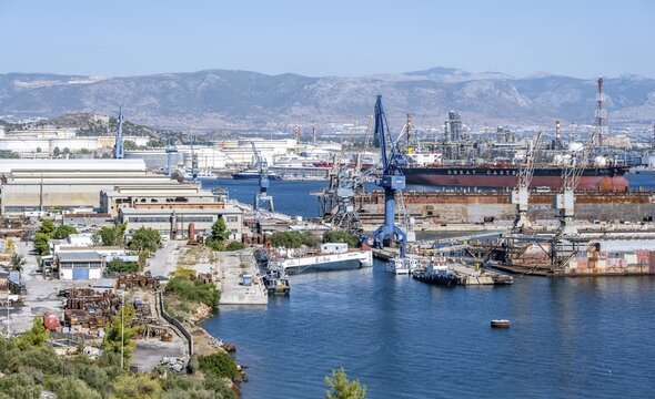 Industrial harbour, Eleusis Bay, Attica, Greece