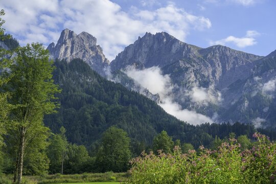Fog shreds near Reichenstein, Admont, Styria, Austria