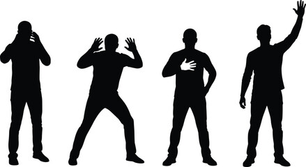 Male silhouette collection showing different hand gestures, expressive men body language poses isolated on white background illustration © MdNurAlam