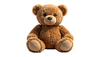 Obraz premium Plush brown teddy bear with dark eyes and tan snout, sitting against a black background