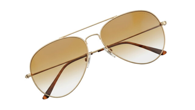 Isolated aviator sunglasses with gold frame and brown lenses for eye protection accessory