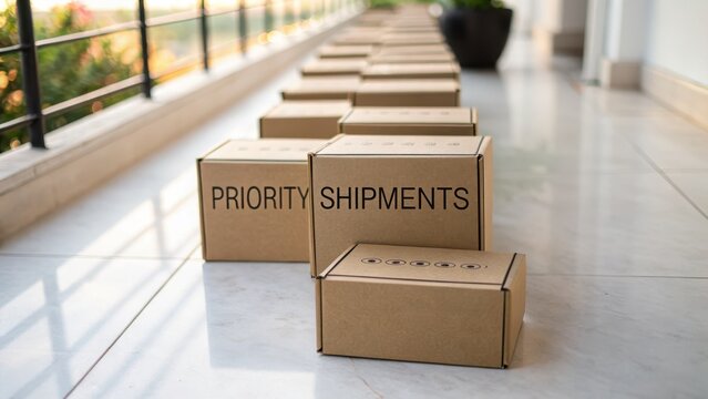 Cardboard Boxes for Priority Shipments on a Modern Interior Floor