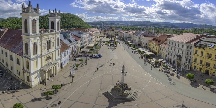 View of the Cathedral of St. Francis Xavier and the main square from the clock tower, Bansk&aacute; Bystrica, Banskobystrick&yacute; kraj, Slovakia