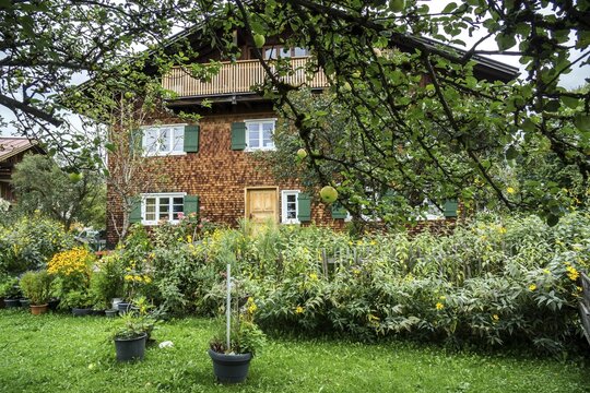 Old farmhouse clad with shingles, Oberstdorf, Oberallg&auml;u, Allg&auml;u, Swabia, Bavaria, Germany