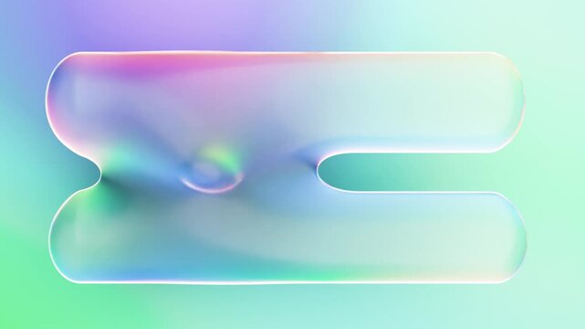 Looping animation of a transparent liquid glass changing shape on a pastel green and purple background. Modern UI design.