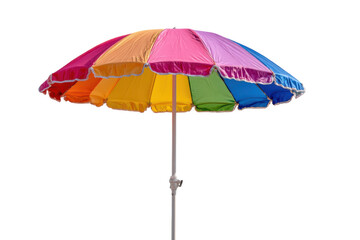 Obraz premium Colorful Summer Umbrella Joyful Vibrant Beach Shade Sun Protection Isolated Parasol Rainbow on transparent background