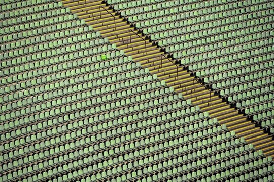 Detail, stairs and rows of seats, Olympic Stadium, Olympic Park, Munich, Bavaria, Germany