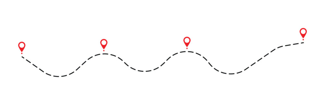 Dotted path with location points icon. 4 points with dotted path and location pin. isolated on white background. Vector illustration,