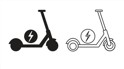 Electric scooter icon. Battery power symbol with lightning. Eco-friendly transportation. Suitable for websites, logos, apps, templates, and UI designs. Vector illustration.   © sawangsinawang