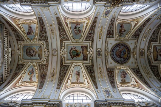 St. Lorenz Basilica, ceiling frescoes, interior view, Kempten, Allg&auml;u, Bavaria, Germany