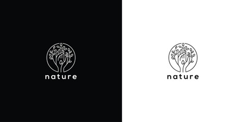 Fototapeta premium Nature Logo Minimalist Tree in Circle Black White.