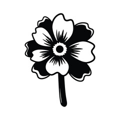 Minimalist black and white flower illustration isolated on white background, featuring bold graphic lines and high contrast silhouette for botanical branding, tattoo art, and floral design.
