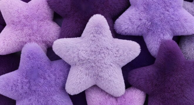Purple fluffy stars texture background. Magic dreams and celestial patterns. Many soft fuzzy star shapes in different shades of violet layered together