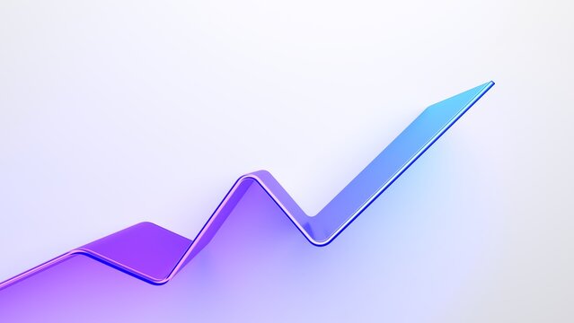 Abstract glass growth line moving up on a white background, 3d render