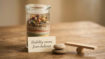 Jar with Sand Stones and Message Promoting Stability