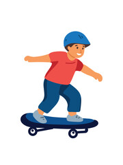 Fototapeta premium cartoon boy on skateboard isolated white background