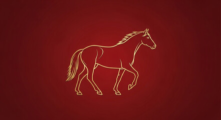Fototapeta premium Elegant outline of a horse in motion on a red background.