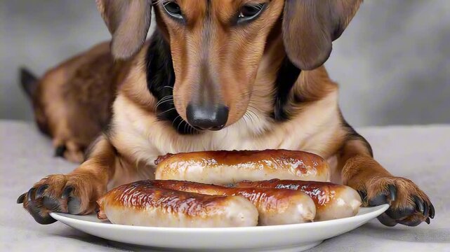 dachshund and sausages on a plate