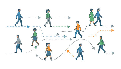 Pedestrian movement vector design pack for urban walking and human mobility concept