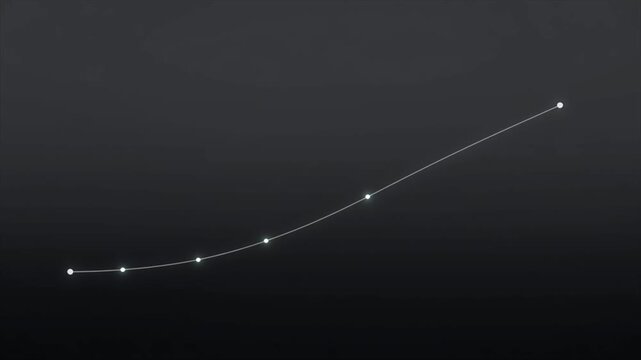 Minimalist dark background with a subtle upward trending line graph composed of glowing white dots and a clean connecting line, business analytics or data visualization presentations