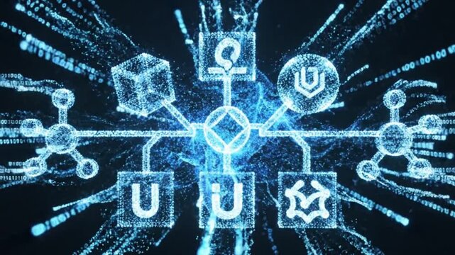 Particles Transforming into Geometric Data Symbols &mdash; Futuristic Educational 4K Loop