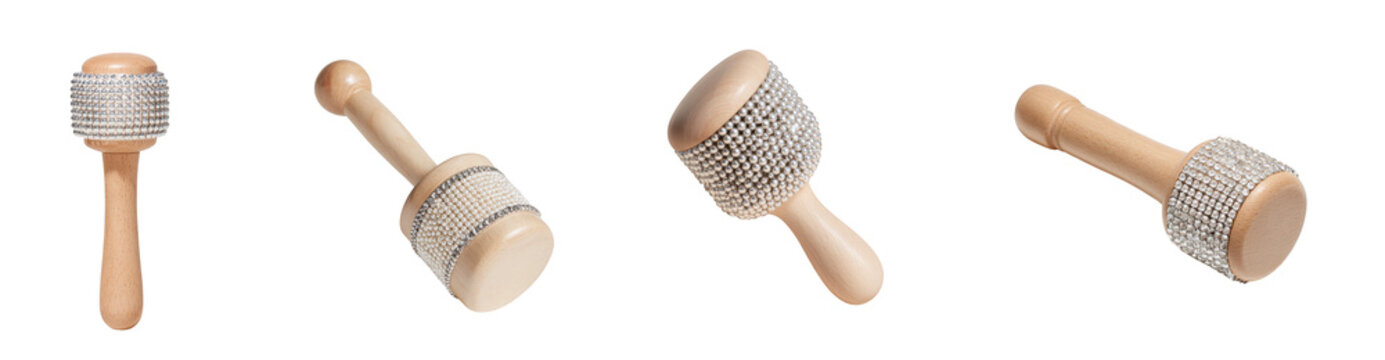 Wooden Cabasa Shaker with Rhinestone Decoration -  isolated on transparent background