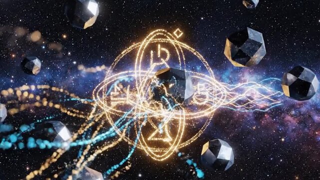 Space-Inspired Geometric Solids with Glowing Trails &mdash; Abstract Science Exploration 4K Loop