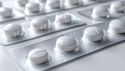 FlyPro Firefly Pharmaceutical blister packs with matte silver foil, revealing precisely molded pills, laid out cleanly.