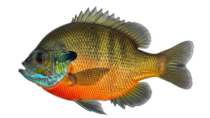 Isolated Pumpkinseed Sunfish Lepomis gibbosus freshwater fish in detail for your projects © Aino