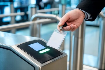 business man scan identity card at control gate
