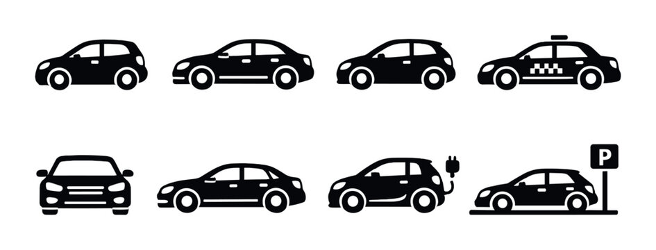 Black car icons showing different vehicle types on gray background