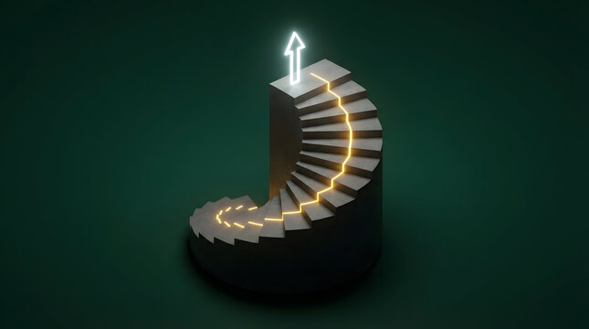 Career Path and Professional Growth Concept with Illuminated Steps and Upward Arrow