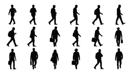 Fototapeta premium A group of people walking in different poses isolated on white background, Vector