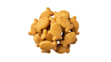 Fototapeta premium Isolated Goldfish Crackers Stack snack food, popular baked snack shaped like small fish