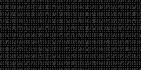 Seamless vector pattern of a dark, fine-grained geometric mesh. Intricate texture featuring a dense array of miniature black and charcoal grey modular elements creating a sophisticated tactile surface