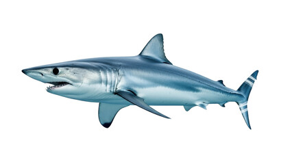 Fototapeta premium Isolated Mako Shark Marine Predator Ocean Wildlife with Mouth Open Teeth Visible Sea Creature