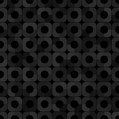 Black abstract background with repeating circular geometric shapes and subtle gradients, creating a modern textured pattern for design projects.