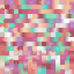 Vector Illustration Y2k Seamless pattern of shimmering pastel mosaic with directional arrows in soft peach mint lavender gradients on gradient backdrop, evoking flowing data streams fintech algorithms
