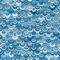 Vector Illustration Y2k Seamless pattern of blue and white concentric scales. Aquatic data flow for fintech, IT, and oceanic science.