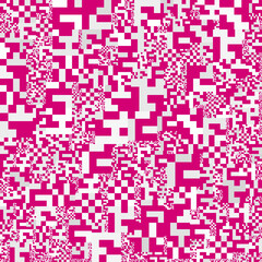 Vector Illustration Y2k Seamless pattern of pink and white pixels. Digital mosaic for crypto, fintech, and big data visualization.