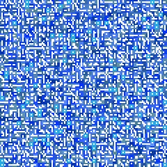 Vector Illustration Y2k Seamless pattern of blue and white digital pixels. Microchip circuitry for fintech, IT, crypto, and big data science.