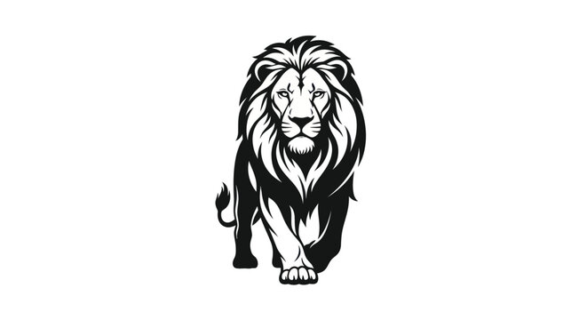 Majestic lion silhouette on white background