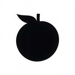 A black and white illustration of a simple apple with a leaf on top