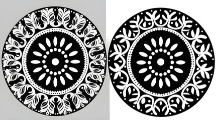 Intricate black and white circular patterns with symmetrical designs