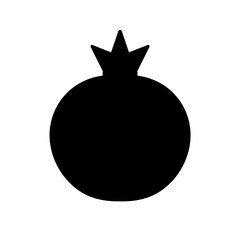 A black and white illustration of a pomegranate with a crown on top