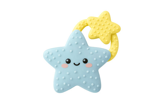 Cute Star Shaped Baby Teether Toy &ndash; Soft Silicone Infant Teething Ring Isolated on transparent background