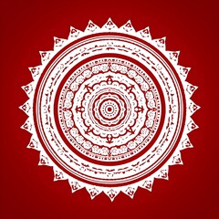 Intricate mandala design with detailed patterns and vibrant red background